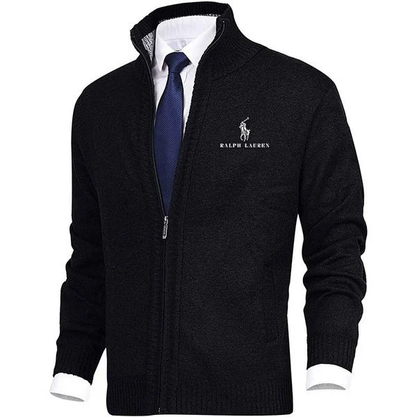 Men's solid-colored sweater with a collar.