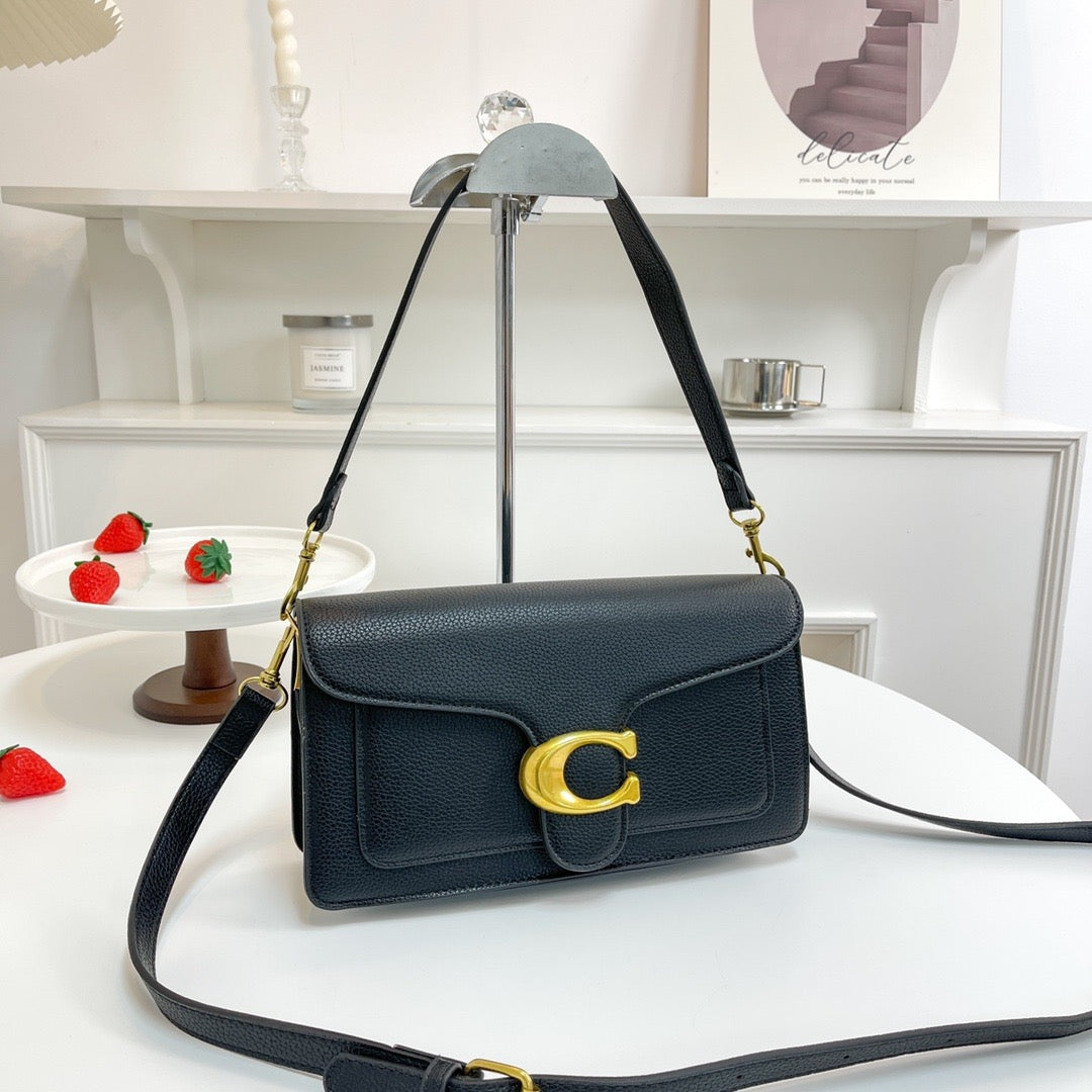 Classic lychee-textured shoulder bag