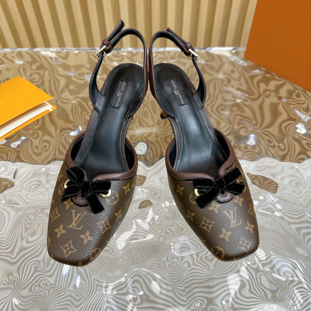 LOU* 24 new second-hand VINTAGE velvet bow cat heel sandals 1:1VIP