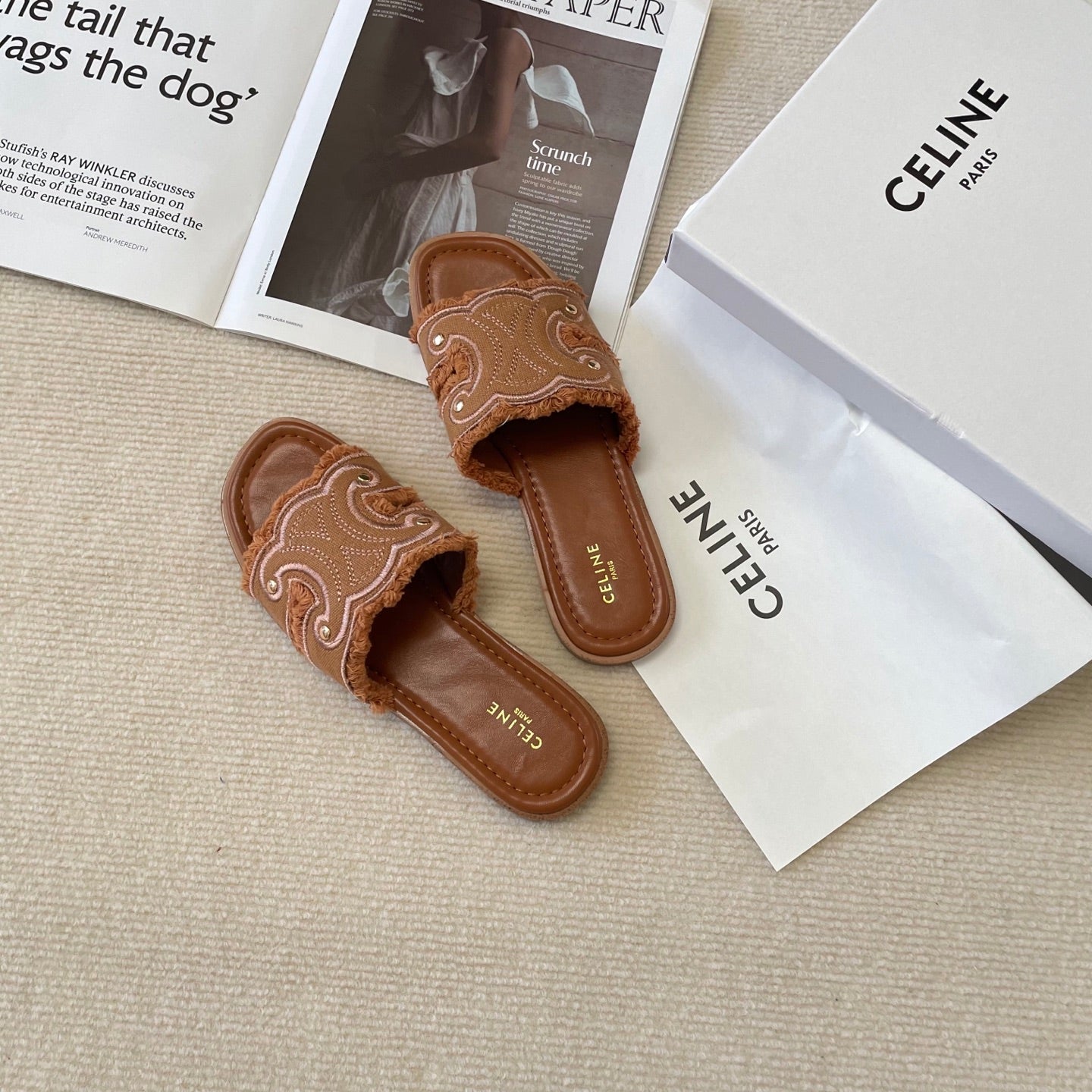 Celi* 25SS denim tassel slippers