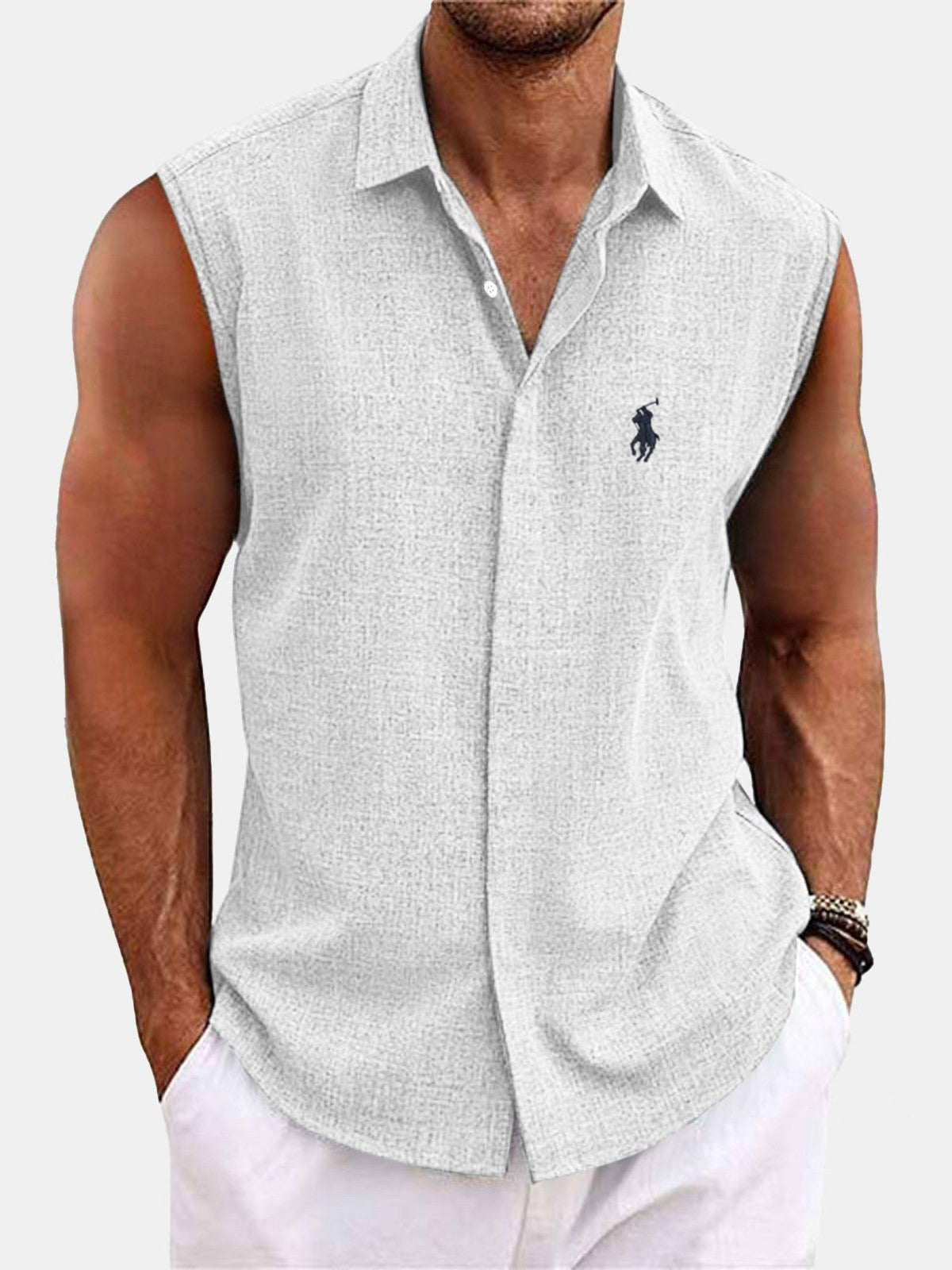 Men's sleeveless linen shirt