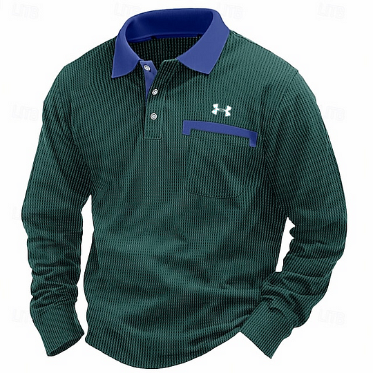 Men's Cotton Waffle Collar Casual Business Polo Shirt