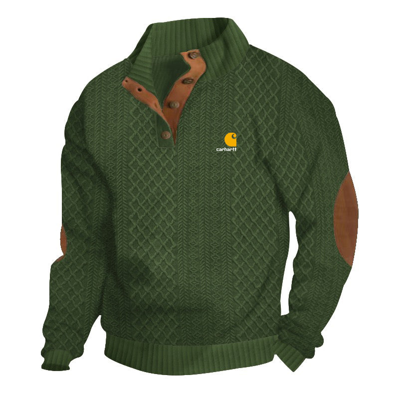 Men's Stand Collar Long Sleeve Casual Outdoor Sweatshirt Jacquard Sweater