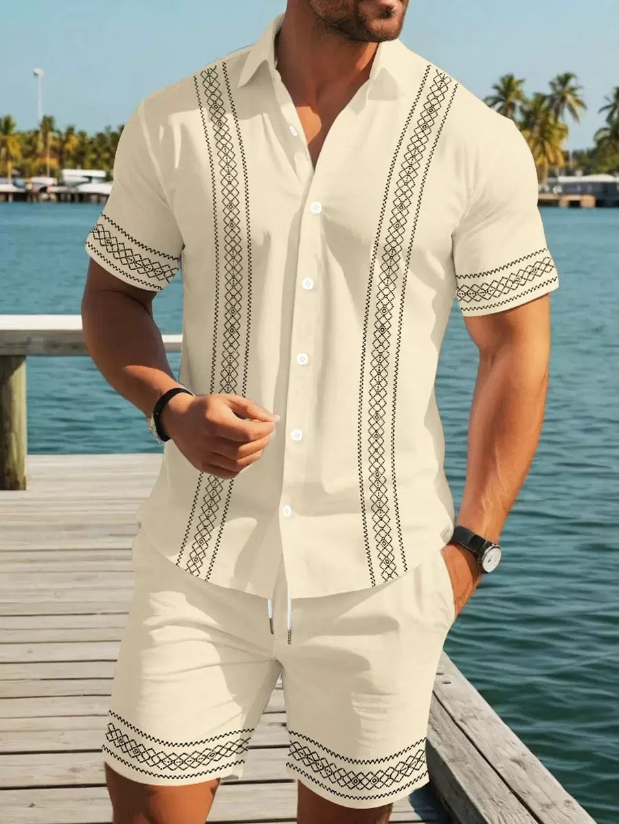 2026 New Arrivals: Striped Collared Shirt and Shorts Set
