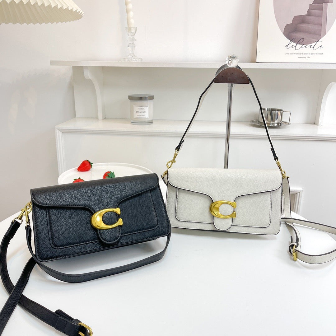 Classic lychee-textured shoulder bag