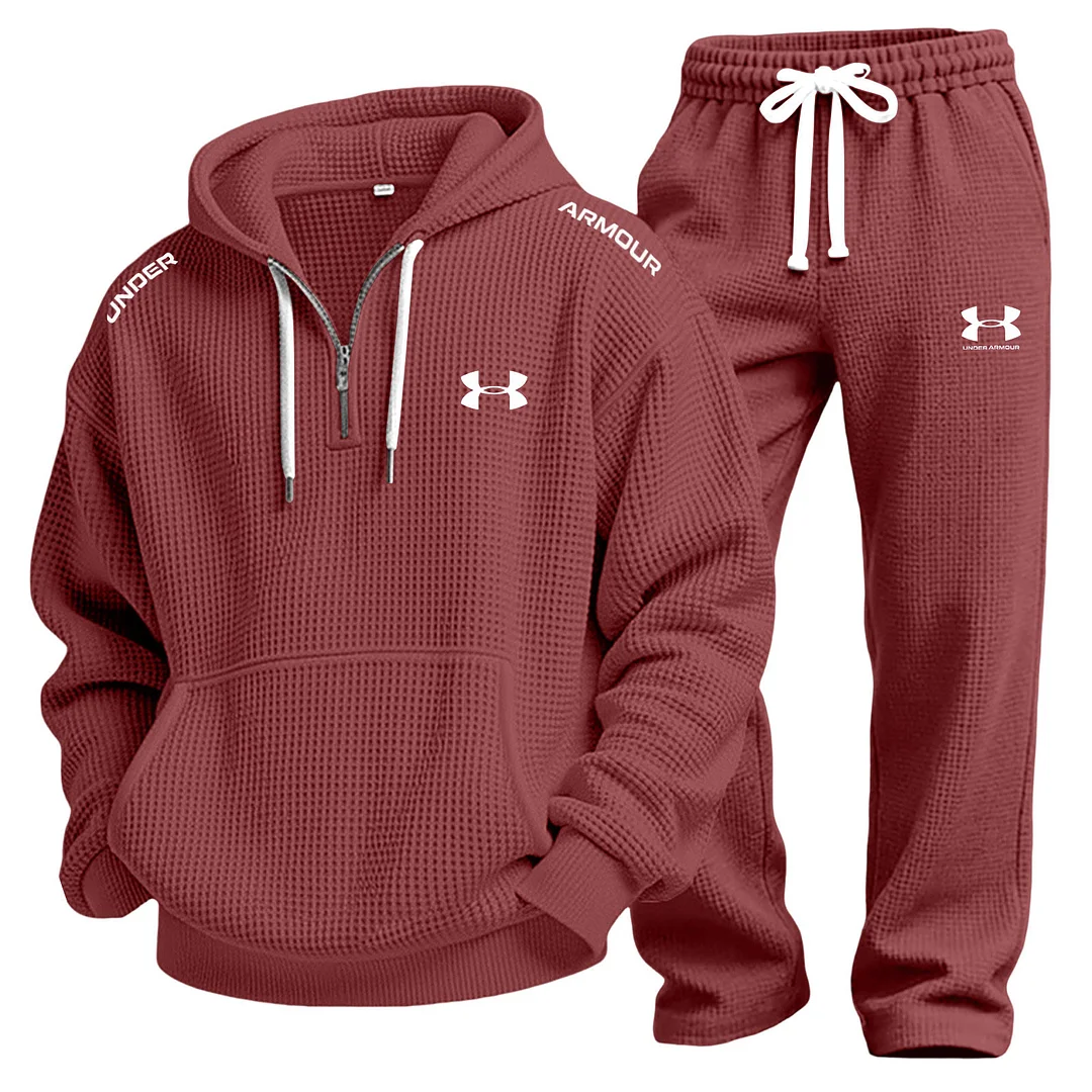 Men's Waffle-Knit Casual Hooded Sweatshirt Set