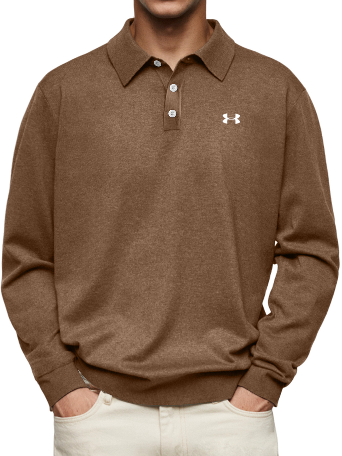 2025-Men's casual and comfortable solid color lapel long-sleeved POLO shirt