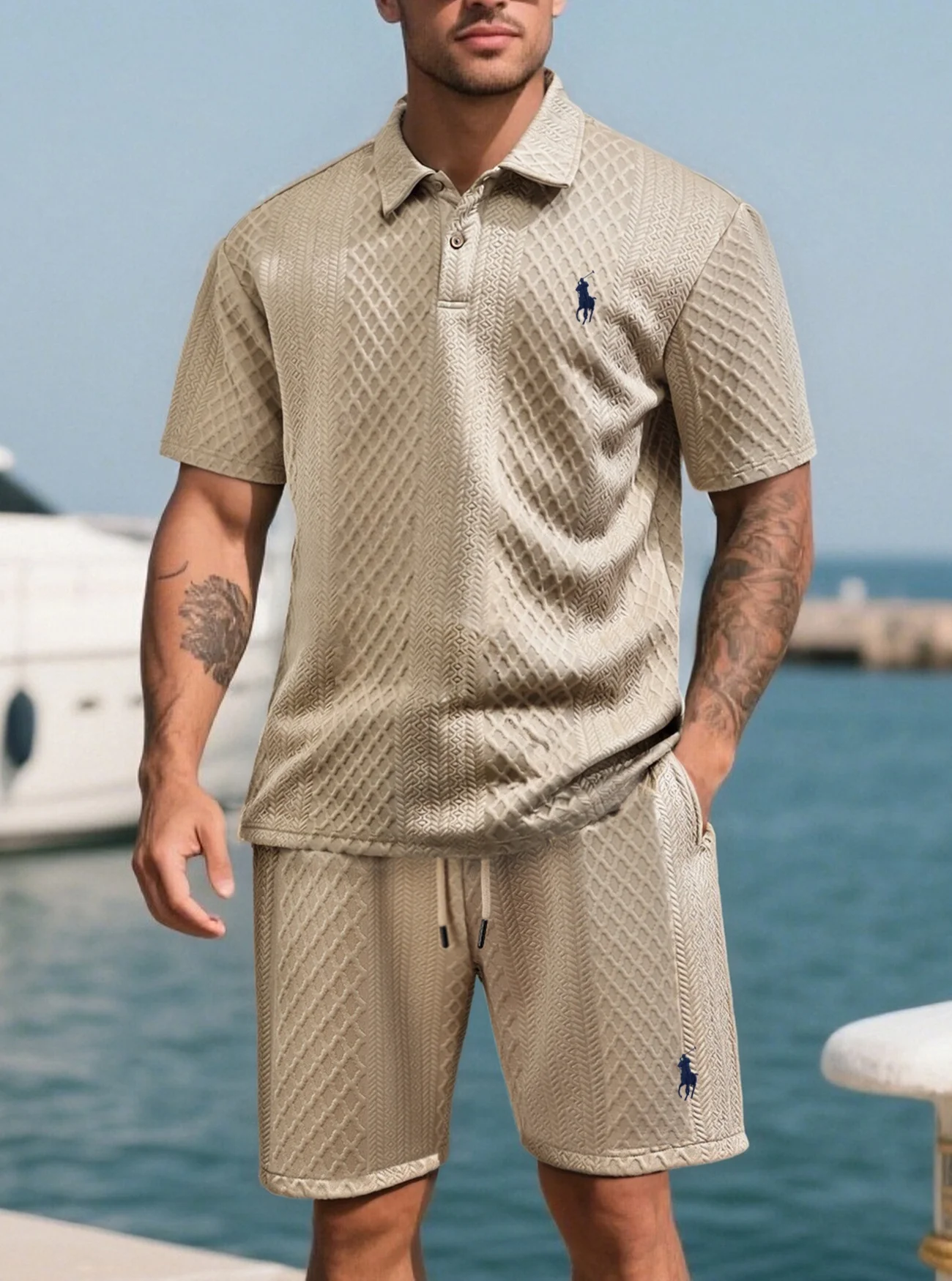 Men’s Jacquard Polo & Shorts Set
