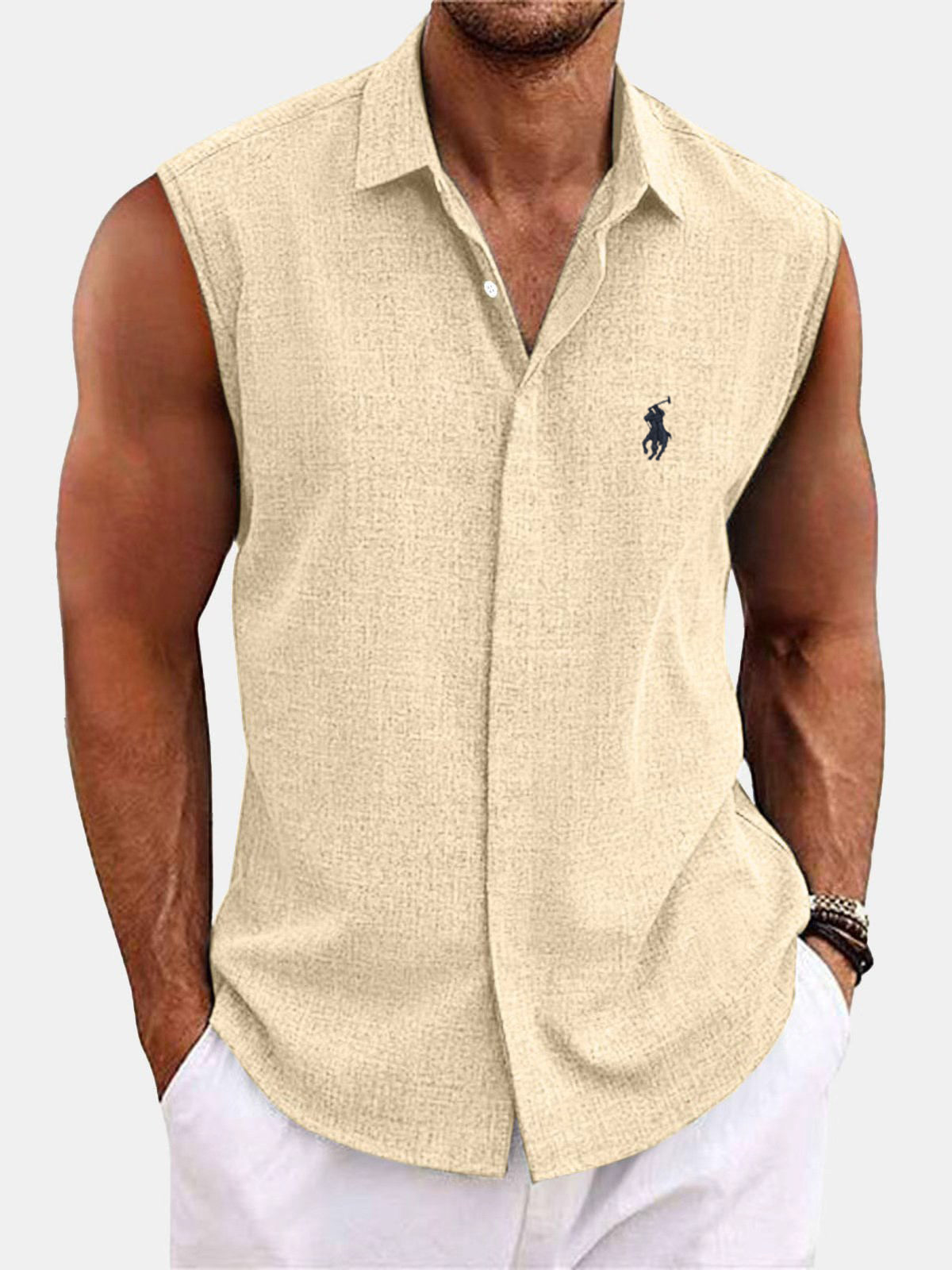 Men's sleeveless linen shirt