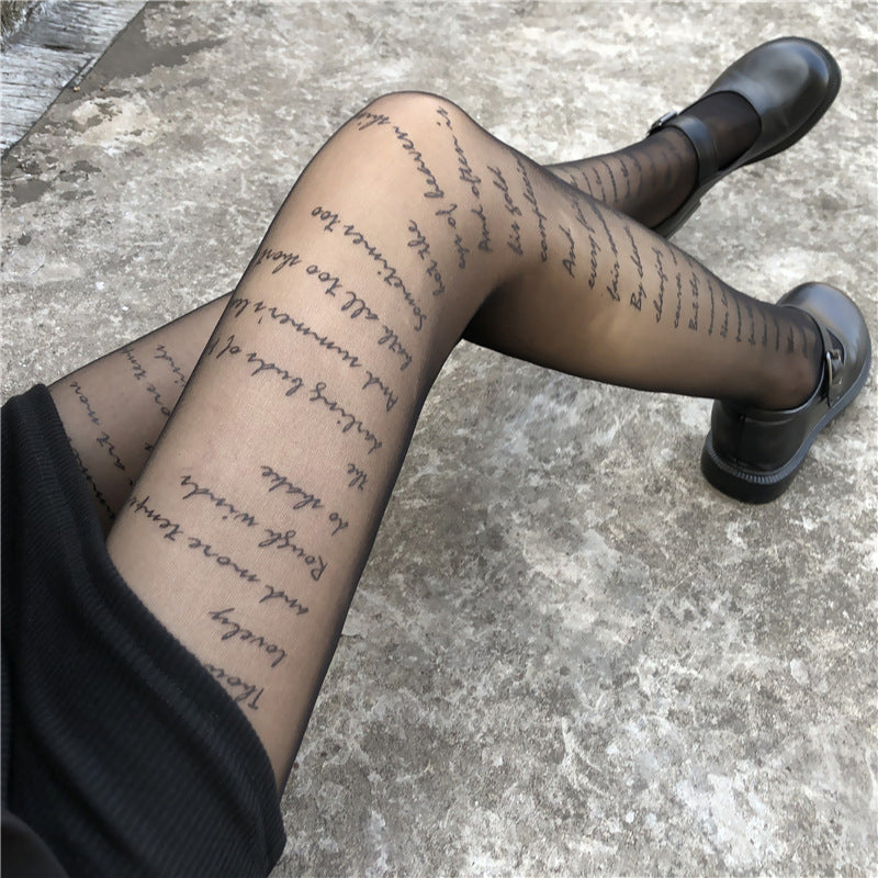 Thin Alphabet Black Stockings