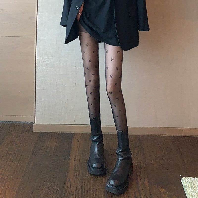 Bow Tie Black Stockings Thin
