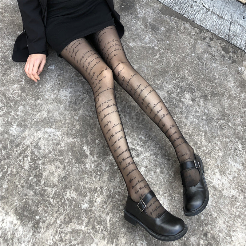 Thin Alphabet Black Stockings
