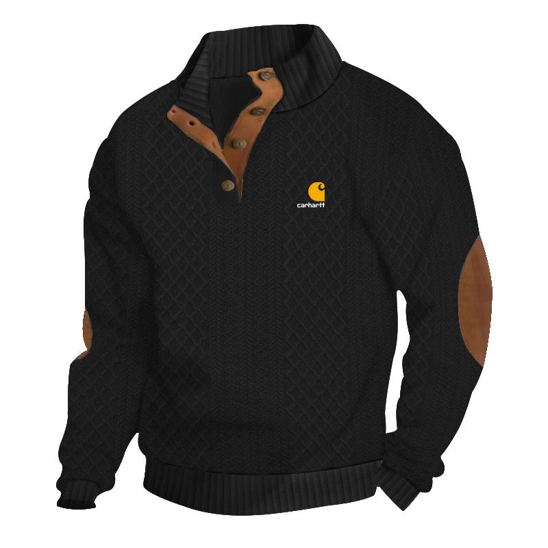 Men's Stand Collar Long Sleeve Casual Outdoor Sweatshirt Jacquard Sweater
