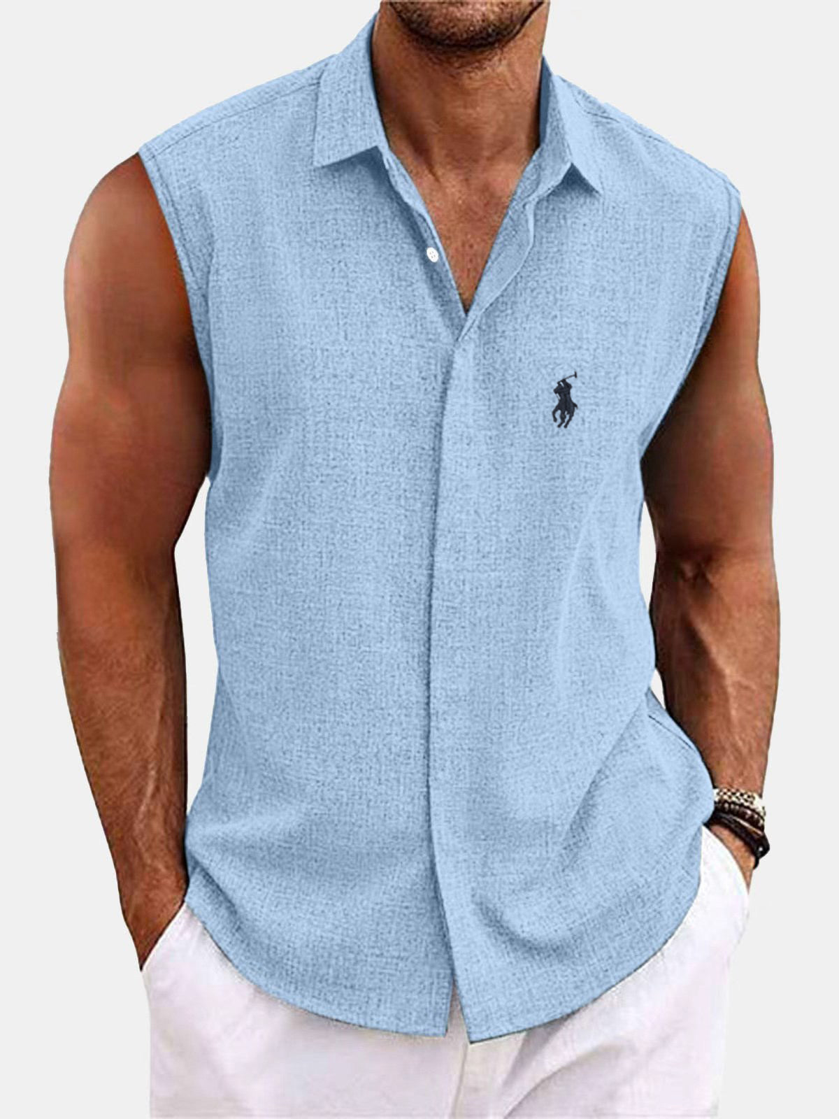 Men's sleeveless linen shirt