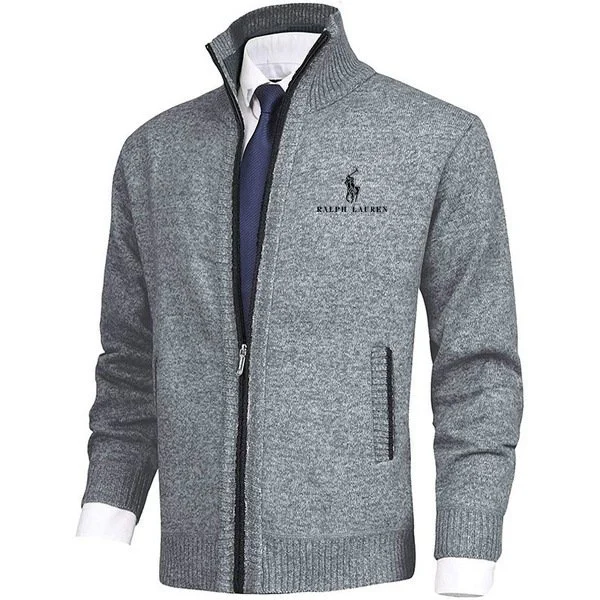 Men's solid-colored sweater with a collar.