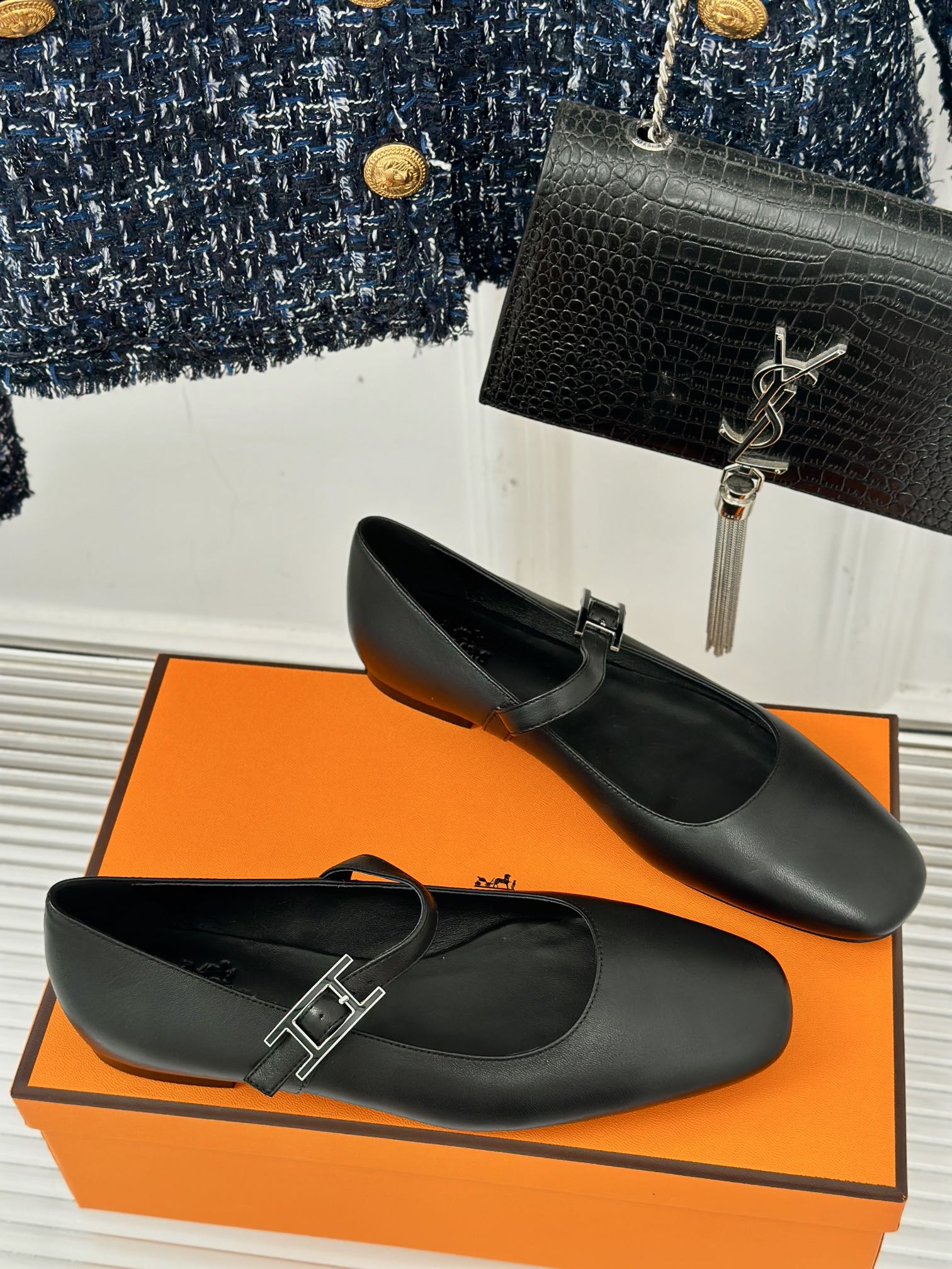 HERME* Hermes Spring and Summer New Classic H Buckle Mary Jane Shoes Series VIP 1:1