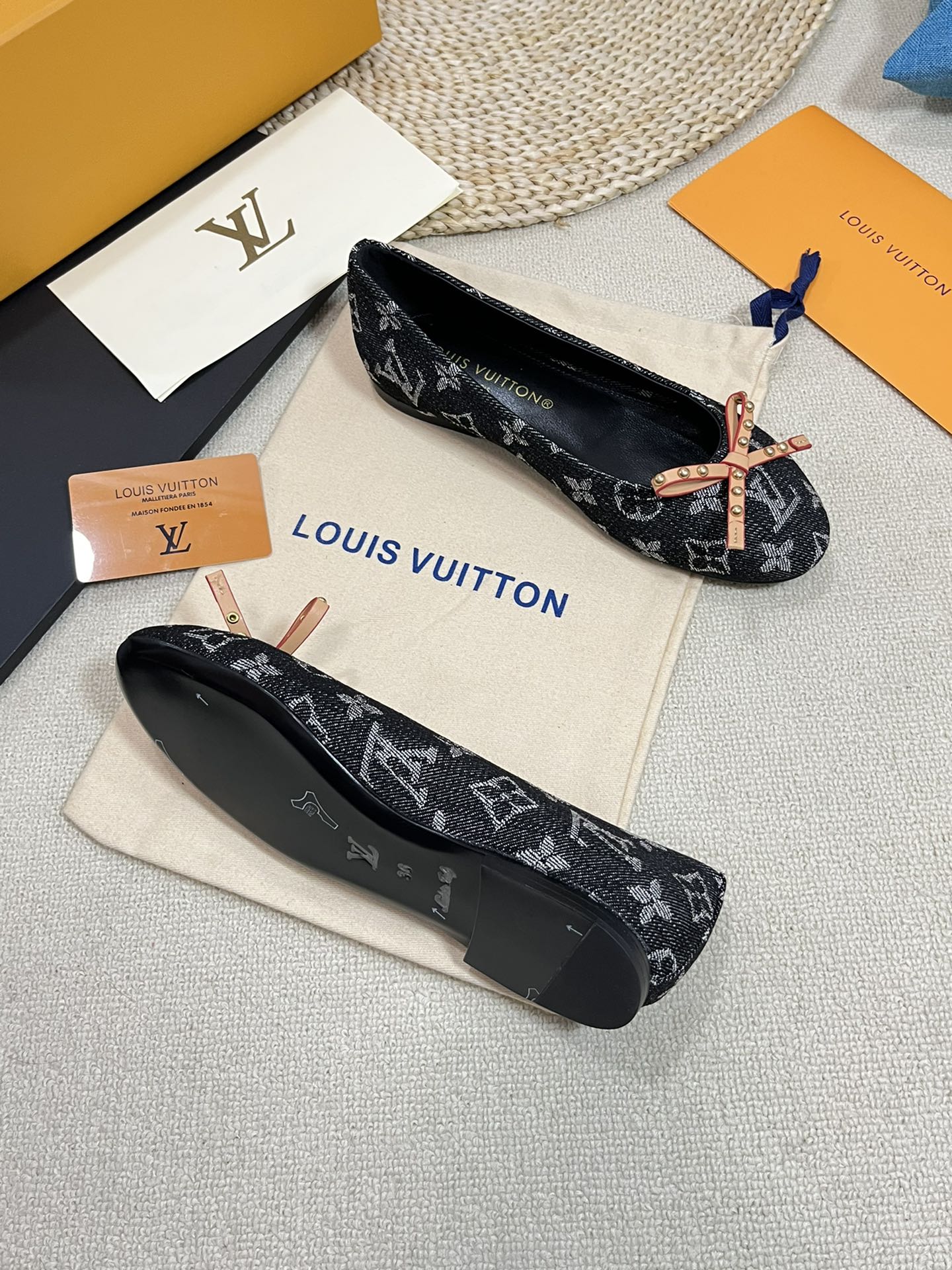 Spring new denim L bow ballet shoesVIP1：1