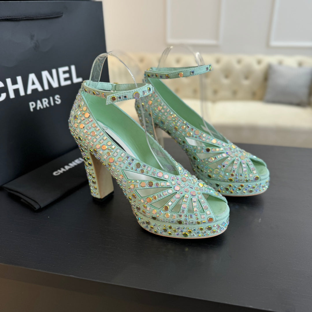 Ch*** new rhinestone super high heel sandals  VIP   1:1