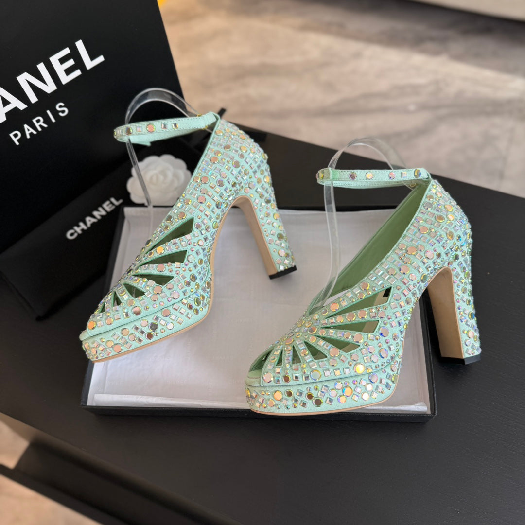 Ch*** new rhinestone super high heel sandals  VIP   1:1