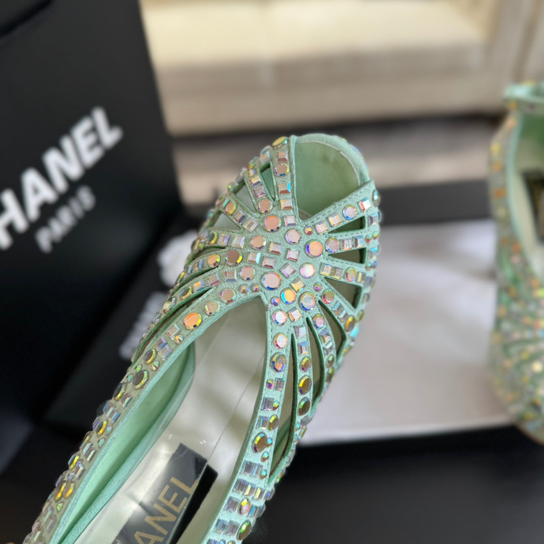 Ch*** new rhinestone super high heel sandals  VIP   1:1