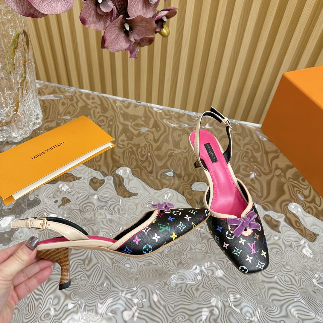 Retro literary velvet bow�cat heel sandals L*** VIP 1:1