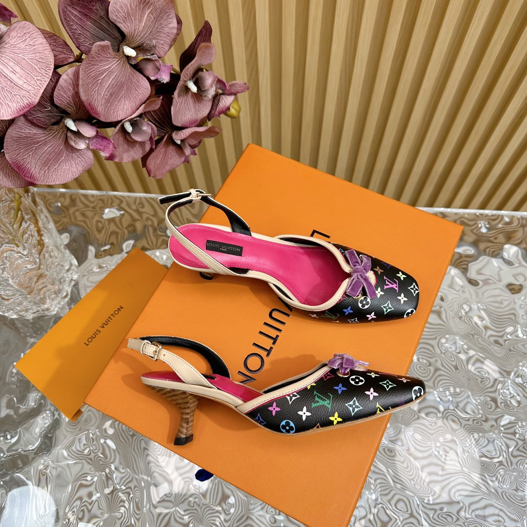Retro literary velvet bow�cat heel sandals L*** VIP 1:1