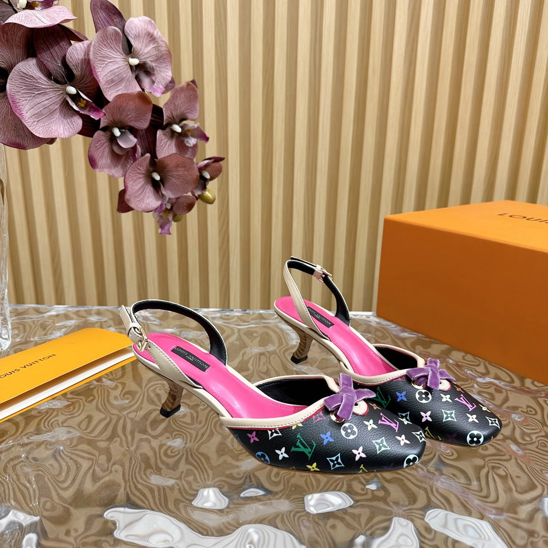Retro literary velvet bow�cat heel sandals L*** VIP 1:1