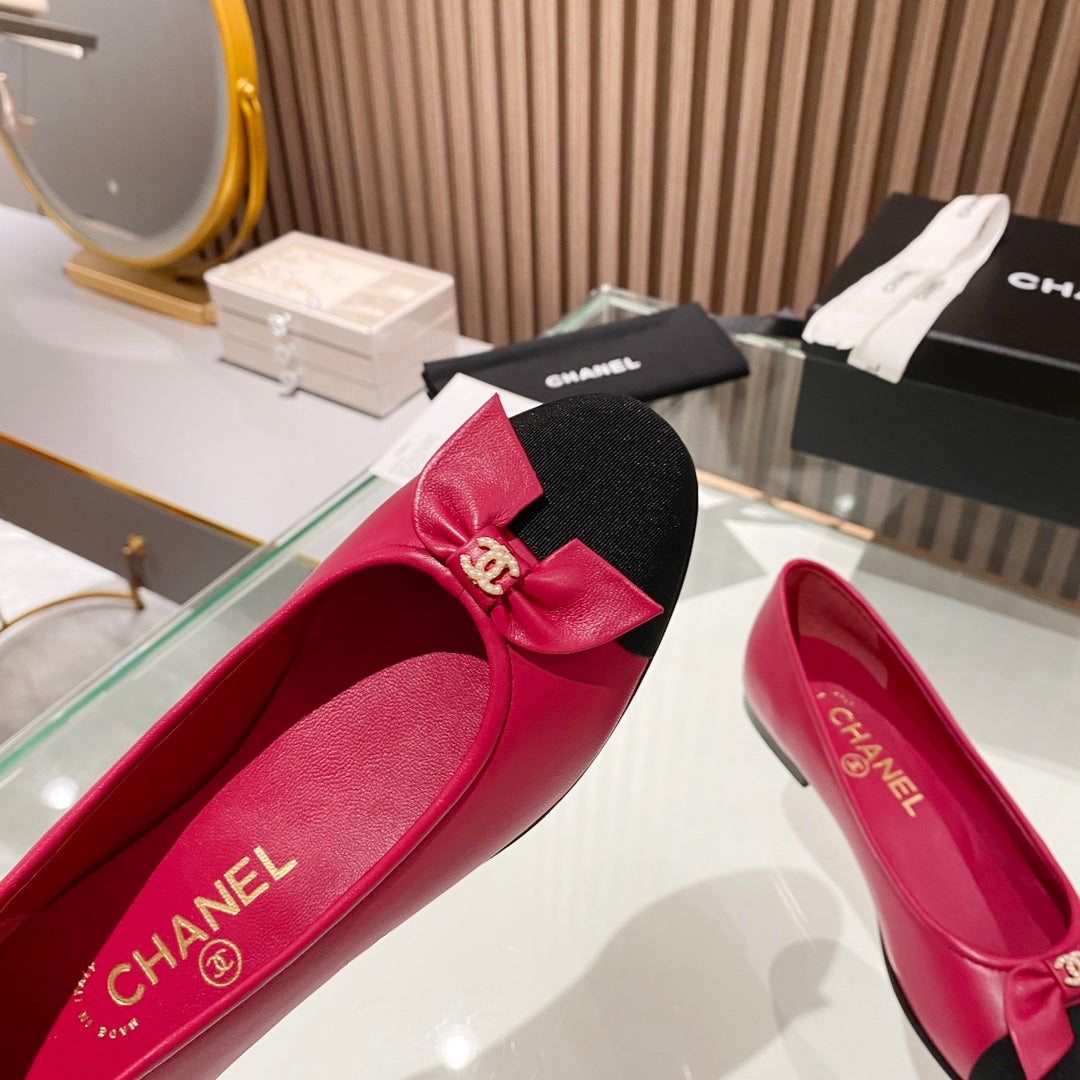 Chanel classic ballet shoes with bow leather sole VIP1:1