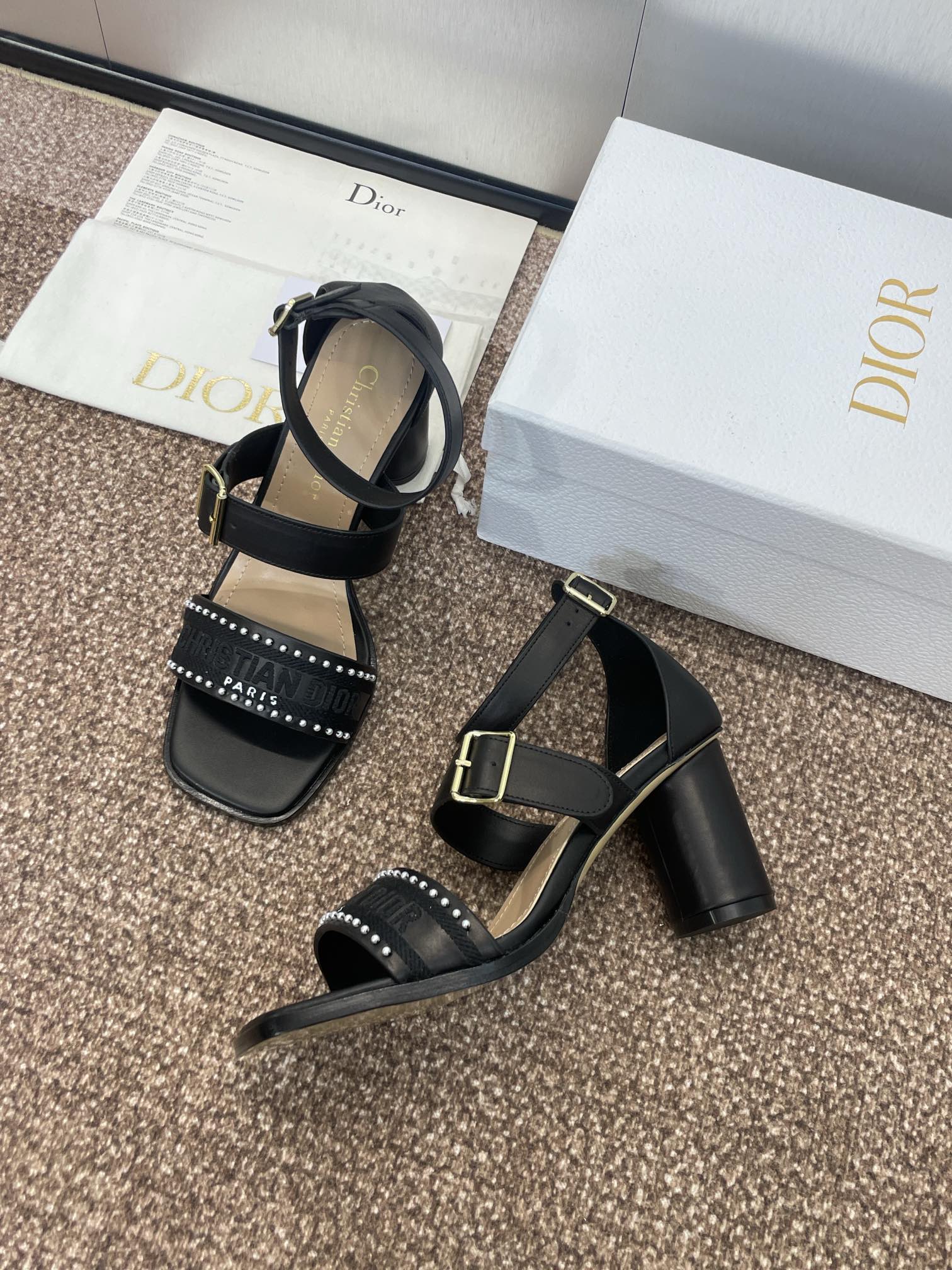 025 Spring and Summer Newest High Heel Electric Embroidery Colorblock Roman Sandals Dio VIP 1:1